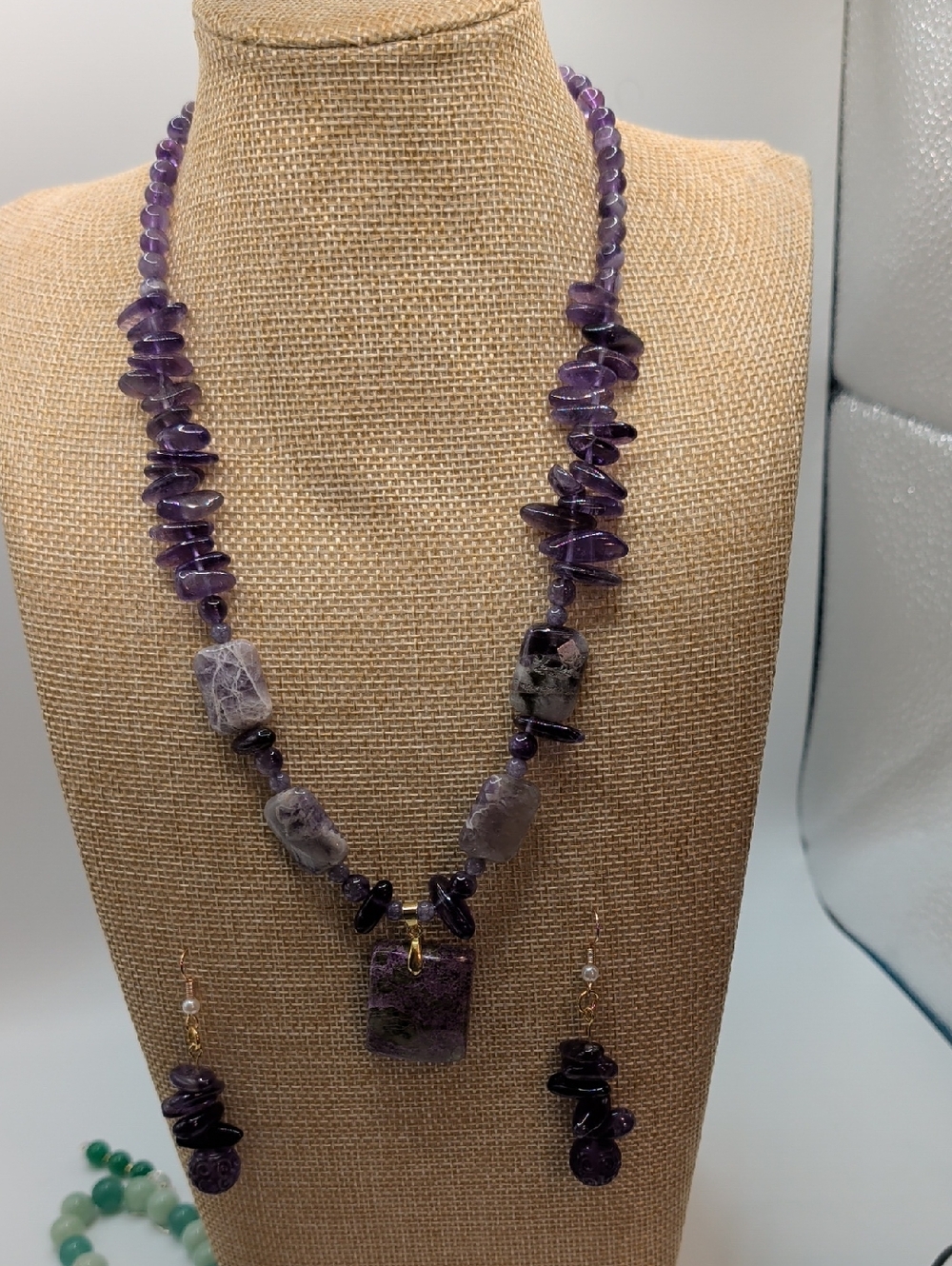 Handcrafted Purple Amethyst Chip Necklace with Matching Earrings